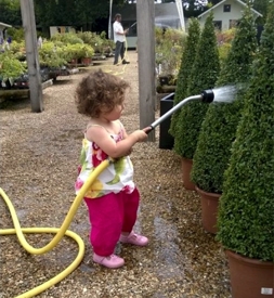 Ripley Farm Shop child watering | Local Food Surrey
