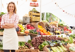 Fruit and veg stall with female stallholder | Local Food London