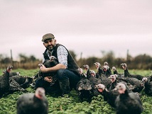 Farmer Adrian Joy with his Bramble Farm Turkeys