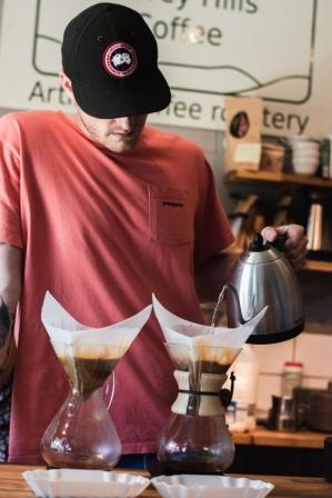 Pouring a fresh brew at the Guildford coffee shop