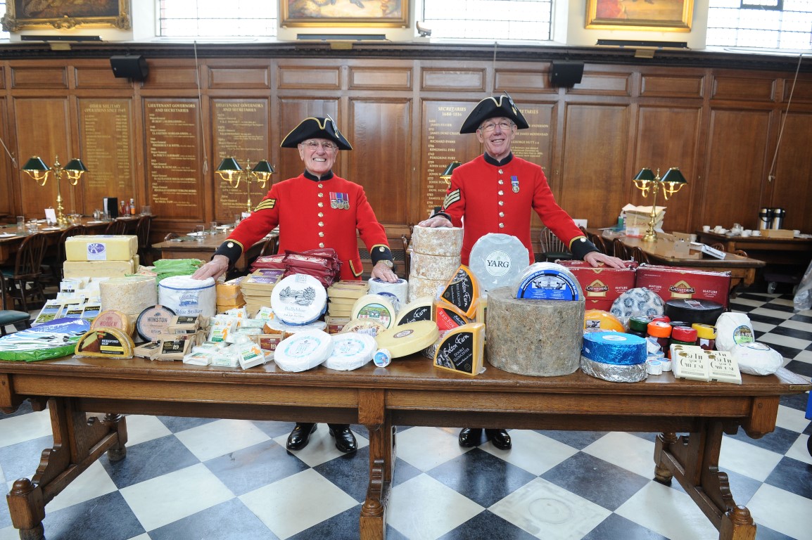 Chelsea Pensioners at cheese table