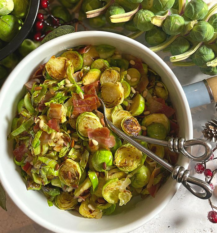 Pan Fried Sprouts with Pancetta and Pine Kernels