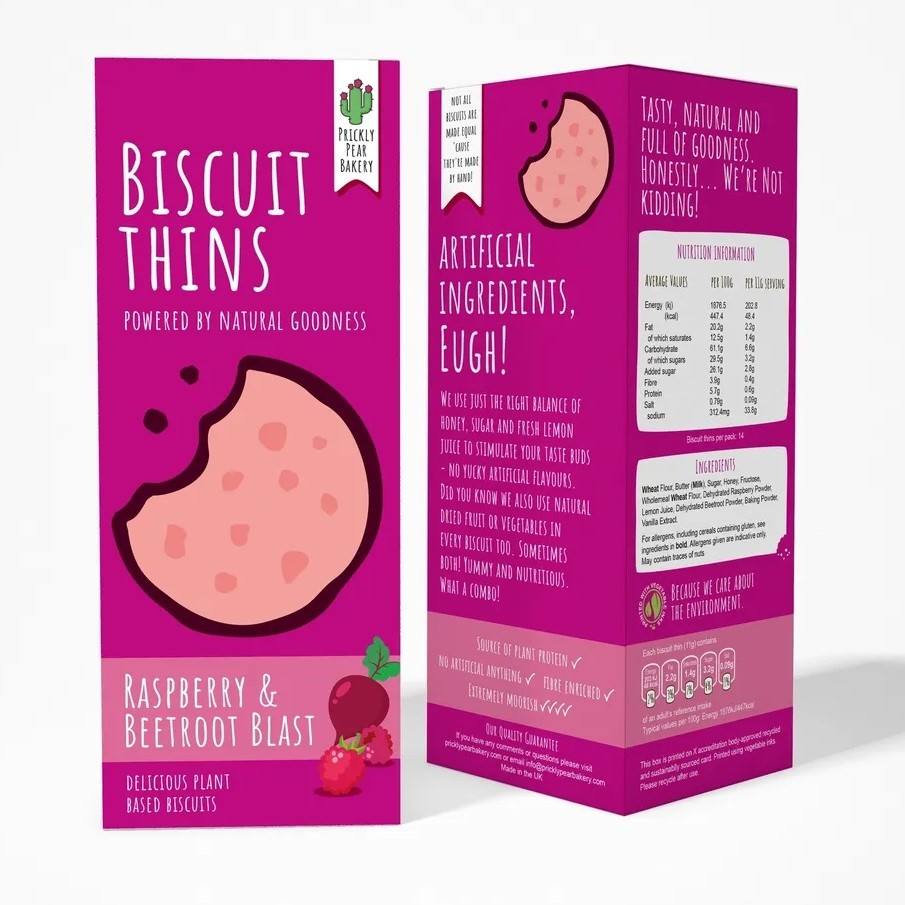 Prickly Pear Bakery biscuit thins - raspberry and beetroot blast