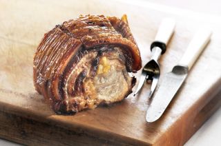Roast loin of pork stuffed with Le Mesurier peach & rosemary chutney