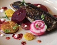 Charred mackerel with beetroots and anchovy crème fraiche